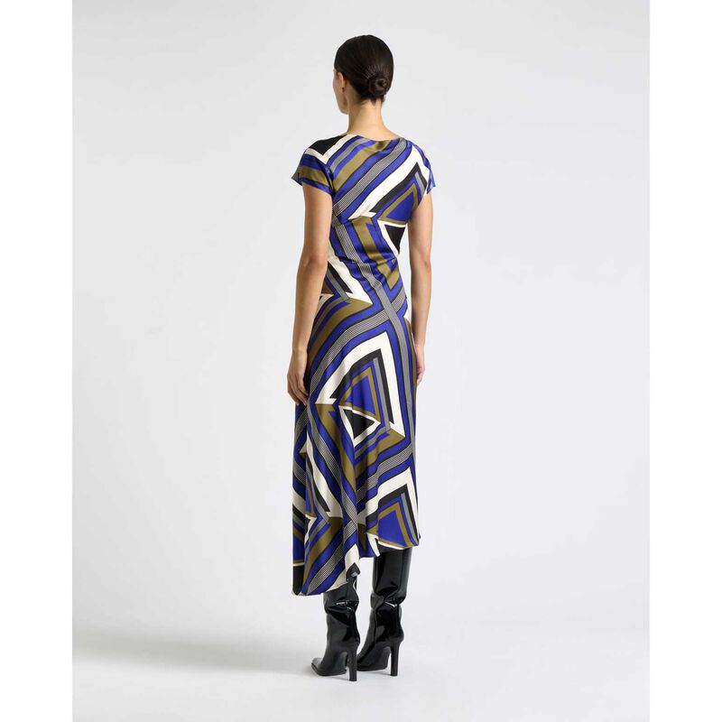 Cue Cobalt Tile Draped Neck Asymmetric Dress image number 1